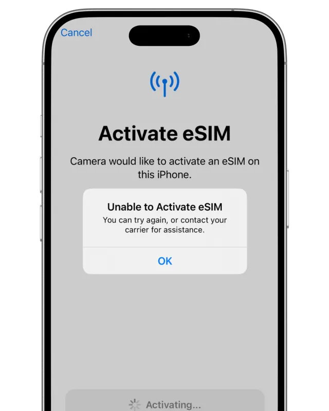 "Unable to Activate eSIM"