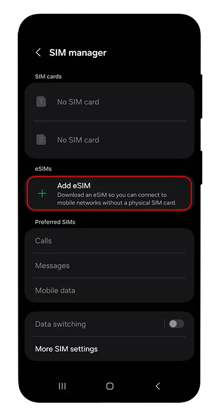 Enter the SM-DP+ address and the activation code (3/4)