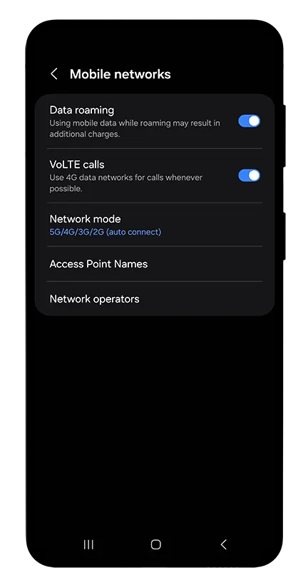 Enable Data roaming