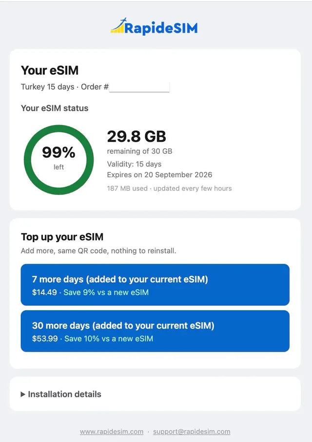 Check whether the eSIM is installed and how much data is left