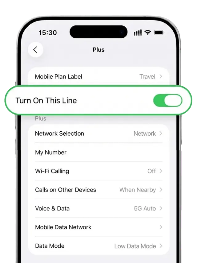 Turn on the eSIM line