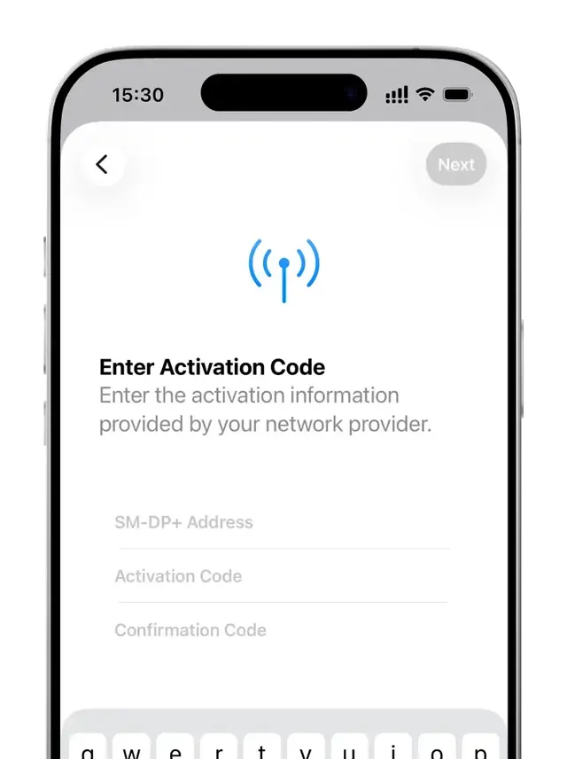 Enter the SM-DP+ address and the activation code (4/4)